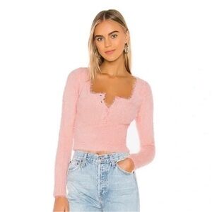 Superdown Clare Pink Fuzzy Knit Sweater Top